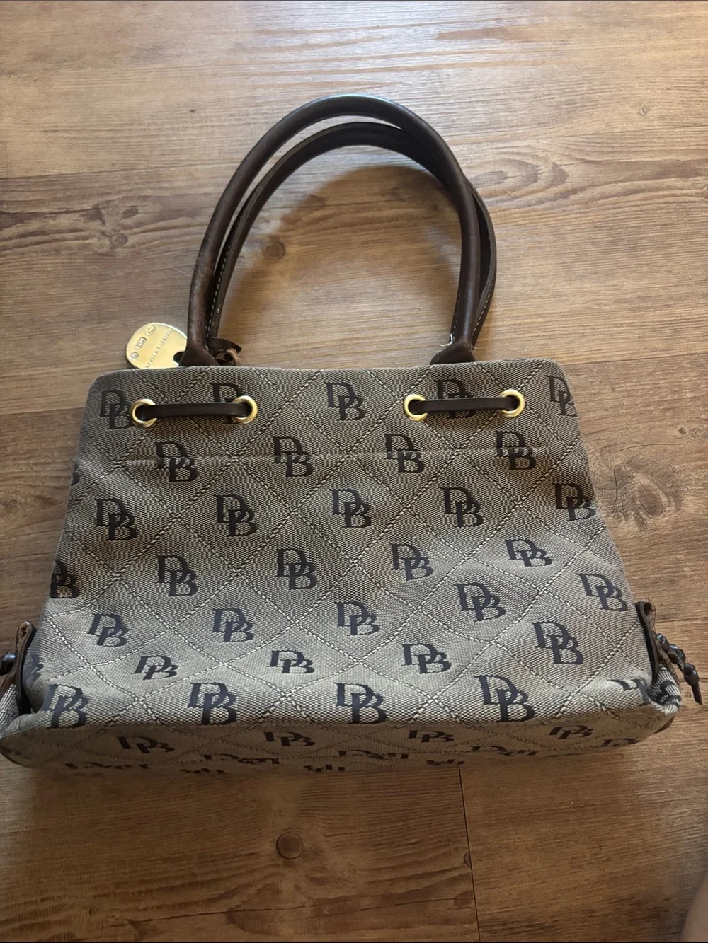 Dooney & Bourke Quilted Logo Satchel in Brown and Black